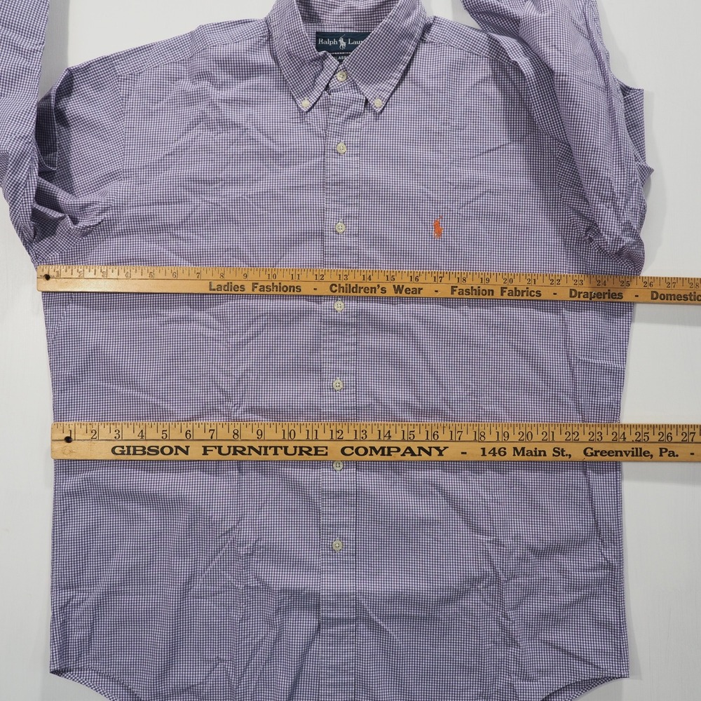 Ralph Lauren Shirt Men Large Purple Gingham Check Long Sleeve Classic Fit Cotton - Picture 4 of 8